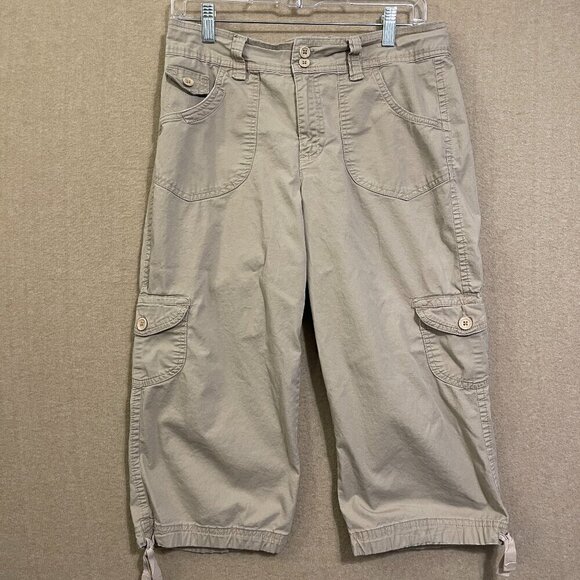 Gloria Vanderbilt Capris Women's 10 Khaki Adjustable Waist Pockets - Picture 1 of 11